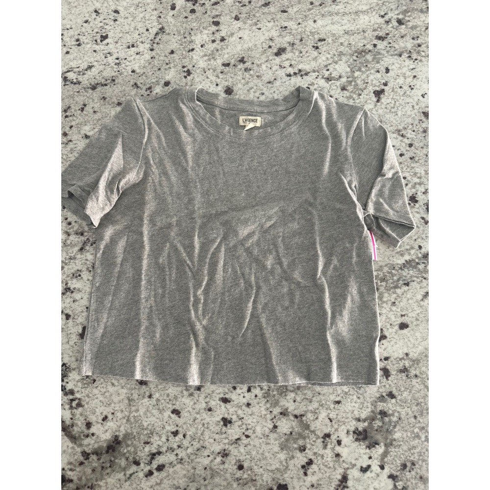 L'AGENCE Light Grey Crewneck Crop Tee Shirt S